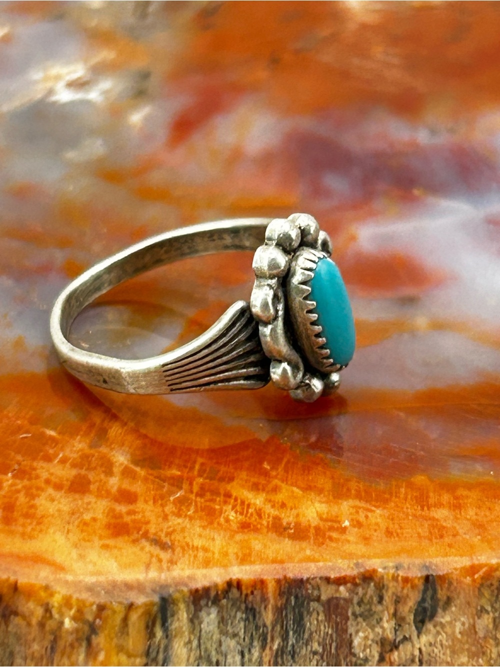 Sterling Silver Turquoise Pinky Ring - Size 3.5 - Picture 3 of 5
